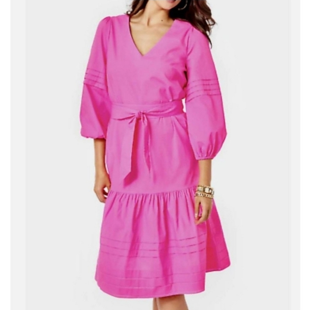 Lilly Pulitzer Laylee Knee LengthDress Plumeria Pink Belt.